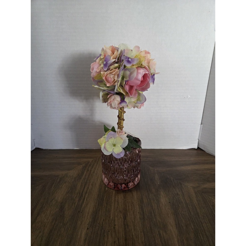 Ganz Glass Orchard Pink Peony Artificial Topiary Glass Pot/Base 9in